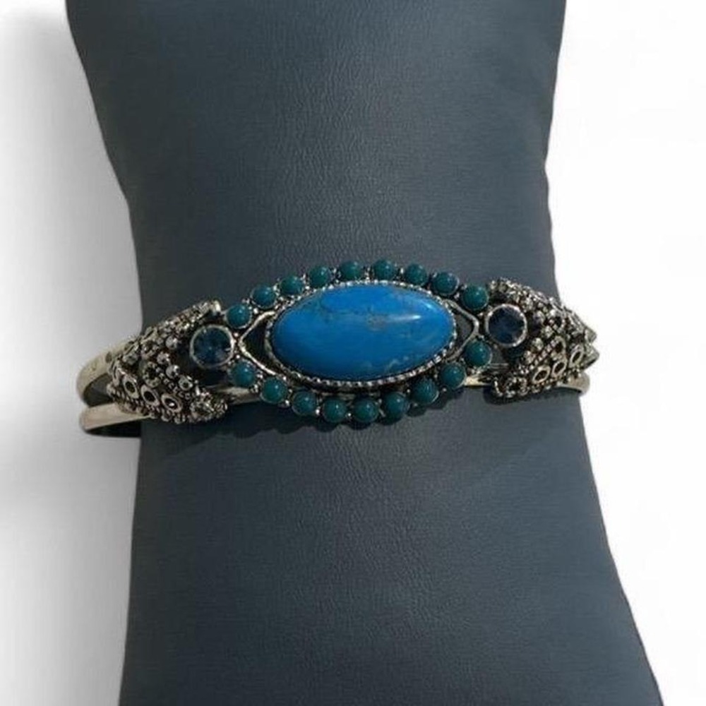 Unbranded Cuff Bracelet Women OS Turquoise Silver Boho Filigree Ornate